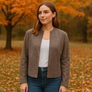 Eileen Fisher SZ M 100% Silk Brown Jacket/Blazer